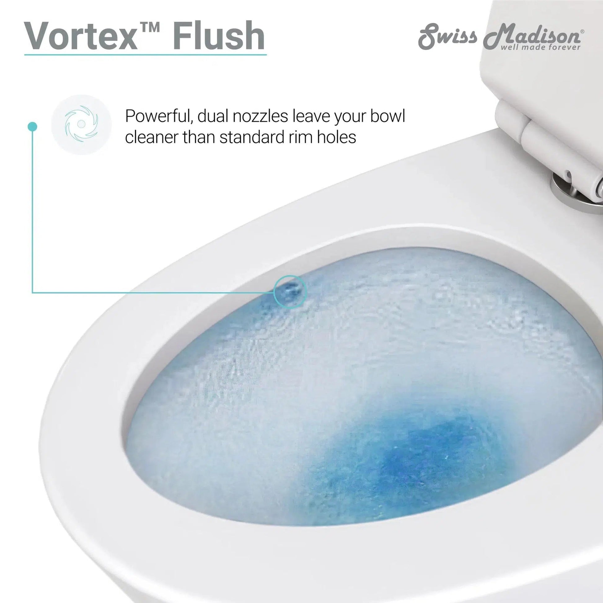 Swiss Madison Virage 15" x 28" White One-Piece Elongated Floor Mounted Toilet With 1.1/1.6 GPF Vortex Dual-Flush Function