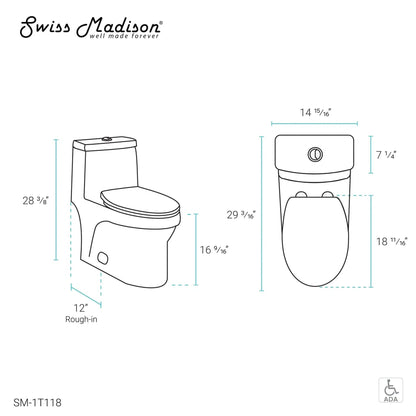 Swiss Madison Virage 15" x 28" White One-Piece Elongated Floor Mounted Toilet With 1.1/1.6 GPF Vortex Dual-Flush Function