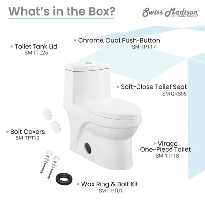 Swiss Madison Virage 15" x 28" White One-Piece Elongated Floor Mounted Toilet With 1.1/1.6 GPF Vortex Dual-Flush Function