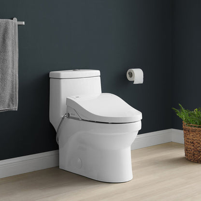 Swiss Madison Virage 15" x 28" White One-Piece Elongated Floor Mounted Toilet With 1.1/1.6 GPF Vortex Dual Flush Function, Vivante Smart Seat Bidet and Wireless Remote Control