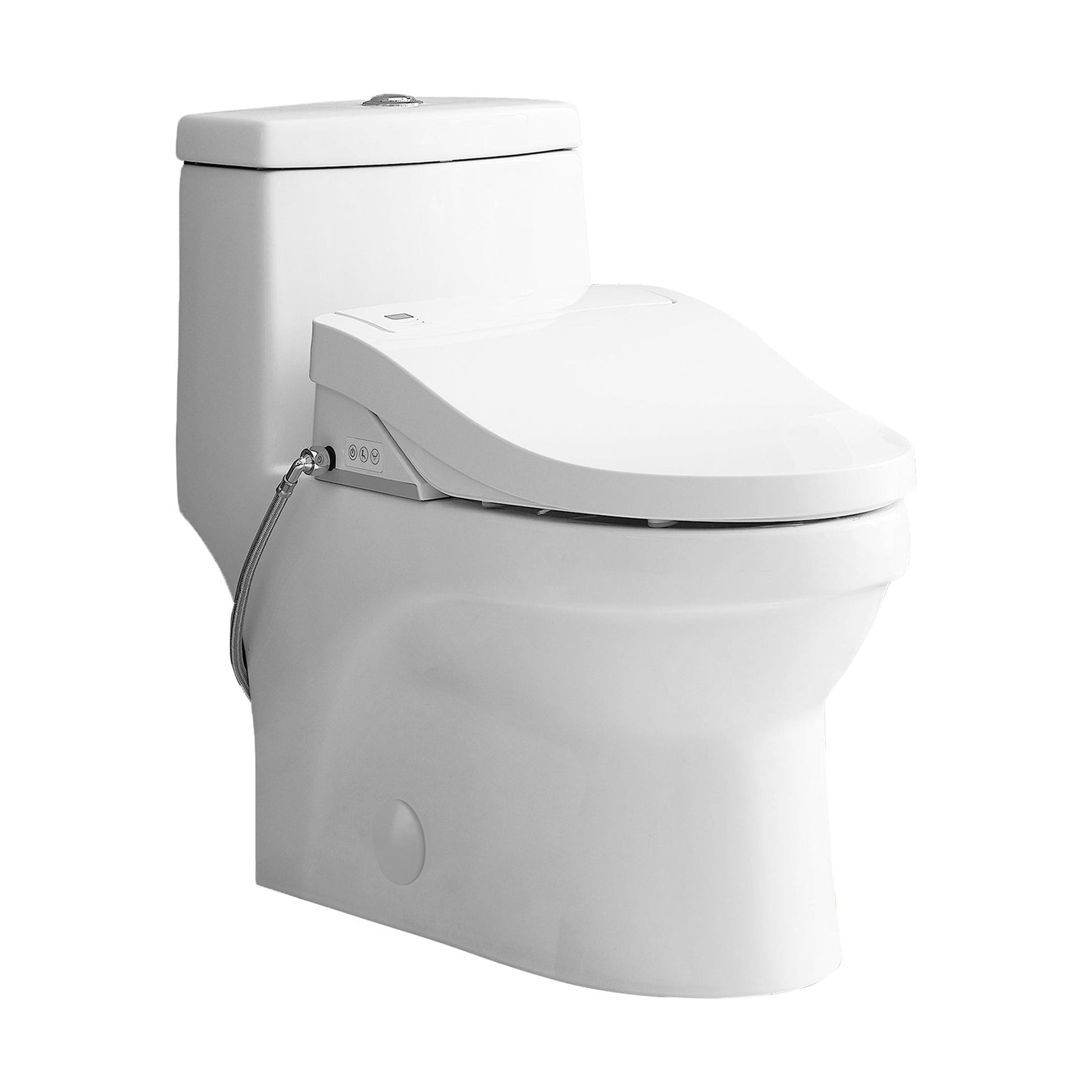 Swiss Madison Virage 15" x 28" White One-Piece Elongated Floor Mounted Toilet With 1.1/1.6 GPF Vortex Dual Flush Function, Vivante Smart Seat Bidet and Wireless Remote Control