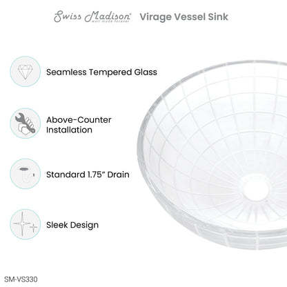 Swiss Madison Virage 17" x 17" Clear Round Tempered Glass Bathroom Vessel Sink