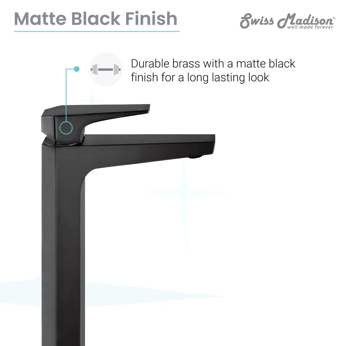Swiss Madison Voltaire 11" Matte Black Single Hole Bathroom Faucet With Flow Rate of 1.5 GPM
