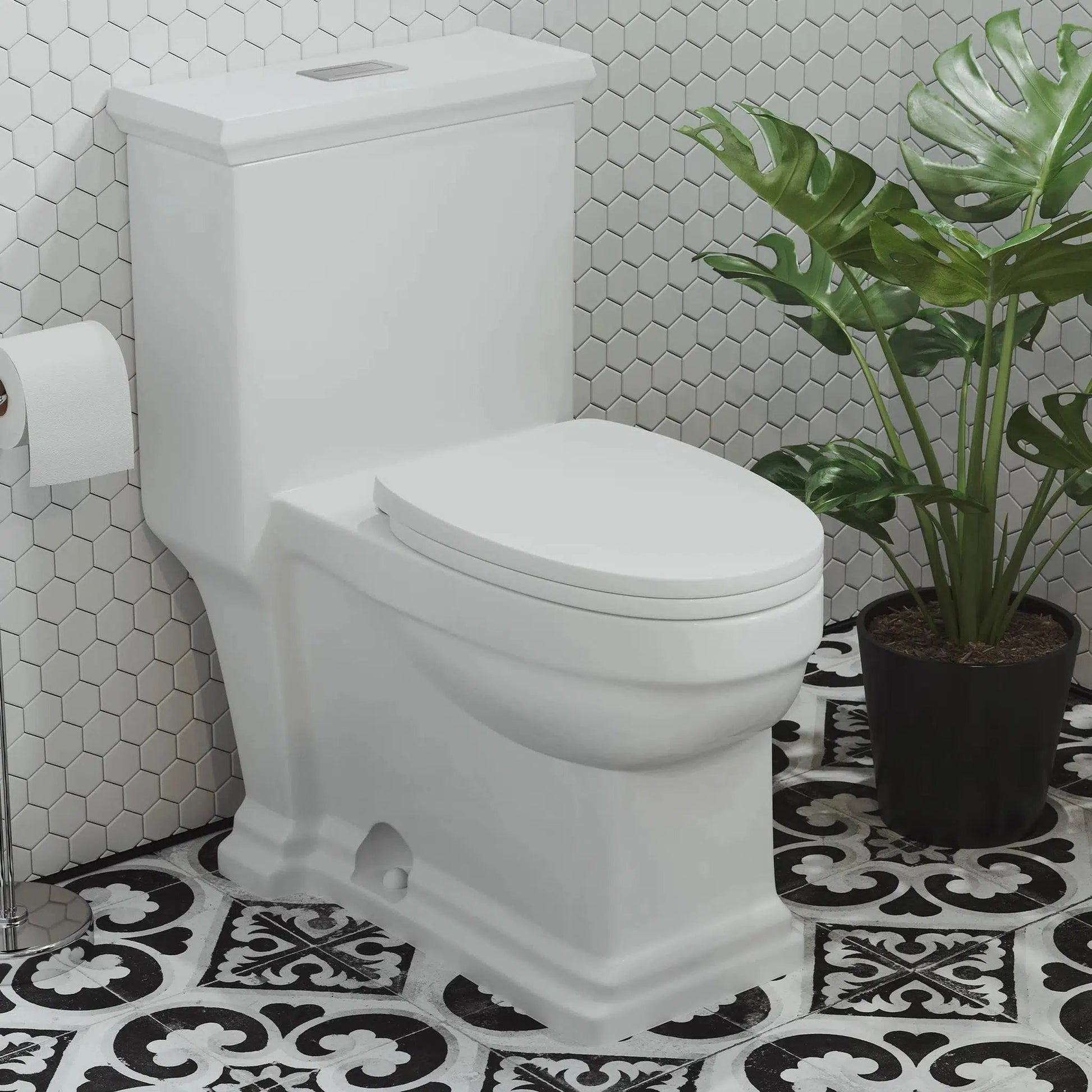 Swiss Madison Voltaire 17" x 29" Glossy White One-Piece Elongated Floor Mounted Toilet With 1.1/1.6 GPF Dual-Flush Function