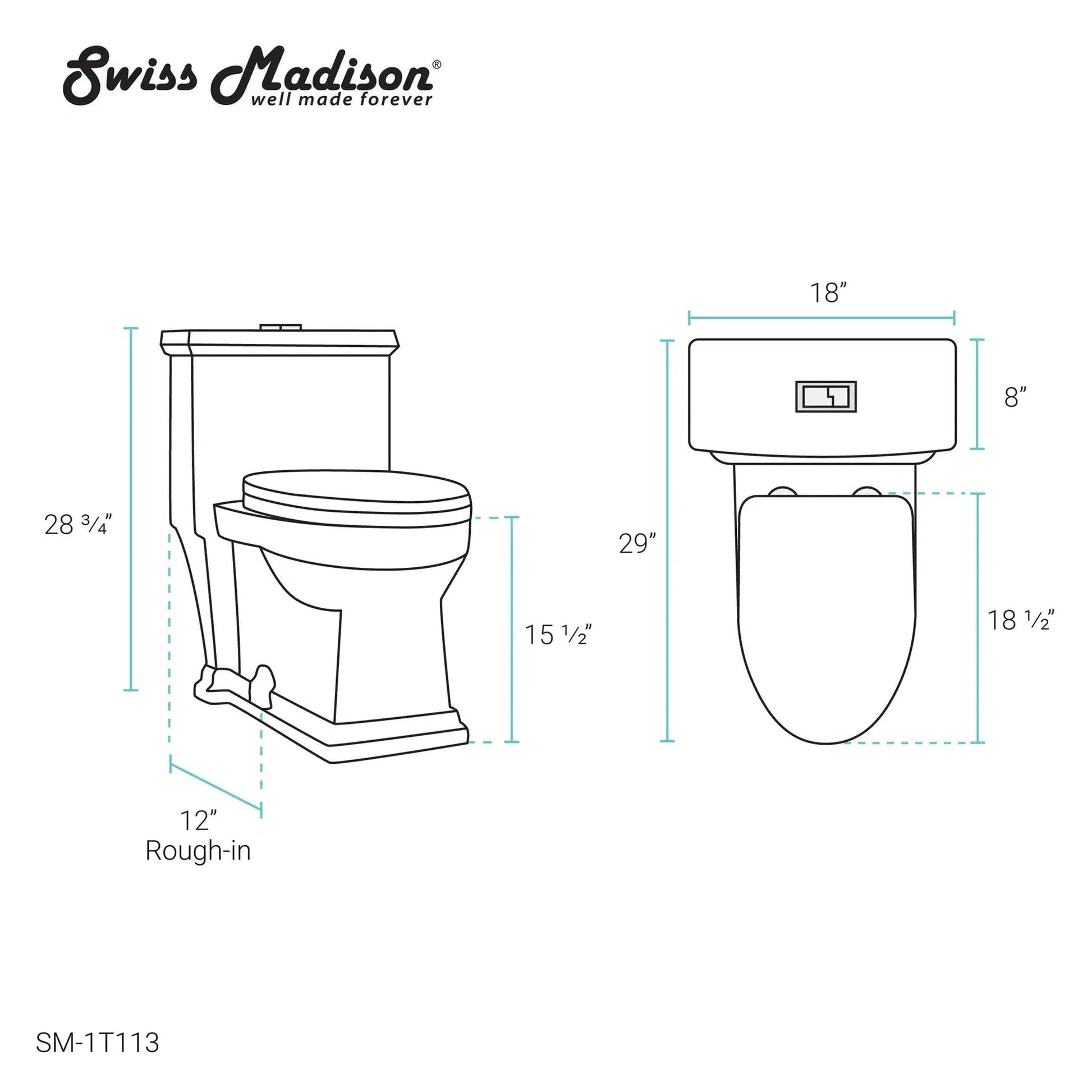 Swiss Madison Voltaire 17" x 29" Glossy White One-Piece Elongated Floor Mounted Toilet With 1.1/1.6 GPF Dual-Flush Function