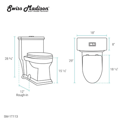 Swiss Madison Voltaire 17" x 29" Glossy White One-Piece Elongated Floor Mounted Toilet With 1.1/1.6 GPF Dual-Flush Function