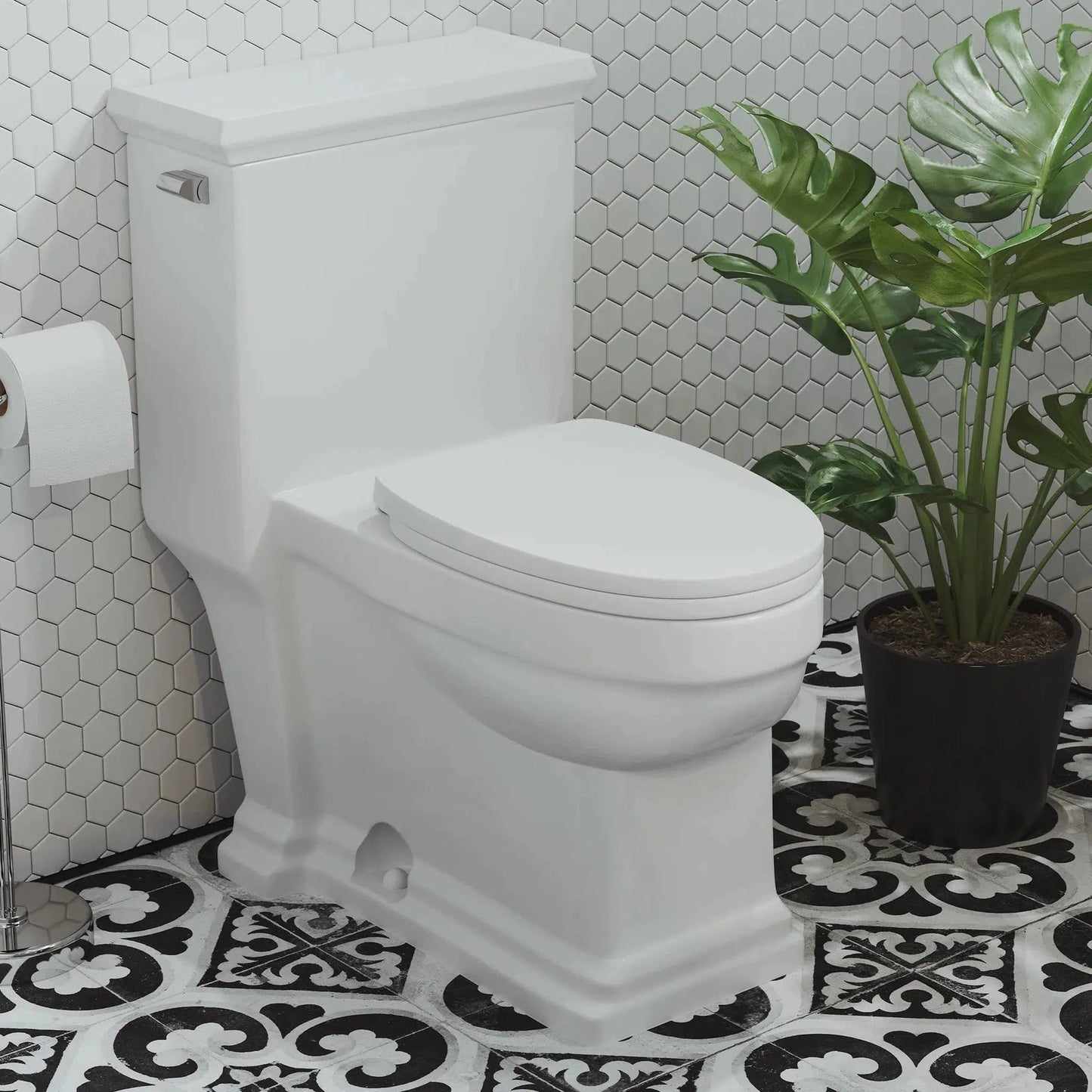 Swiss Madison Voltaire 17" x 29" Glossy White One-Piece Elongated Floor Mounted Toilet With 1.28 GPF Side Flush Function