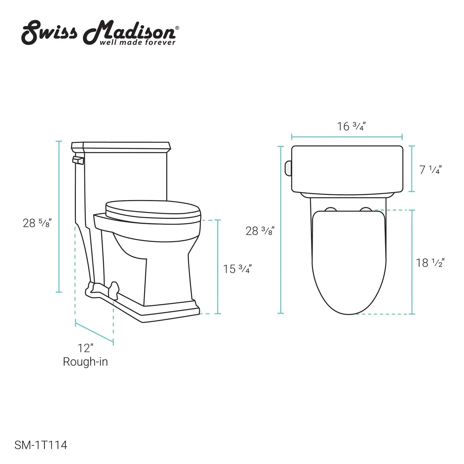 Swiss Madison Voltaire 17" x 29" Glossy White One-Piece Elongated Floor Mounted Toilet With 1.28 GPF Side Flush Function