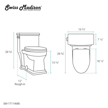 Swiss Madison Voltaire 17" x 29" Matte Black One-Piece Elongated Floor Mounted Toilet With 1.28 GPF Side Flush Function