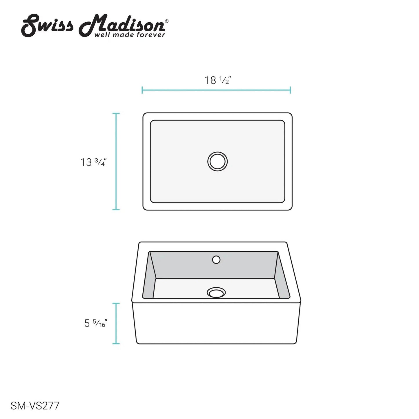 Swiss Madison Voltaire 19" x 14" White Square Ceramic Vessel Bathroom Sink