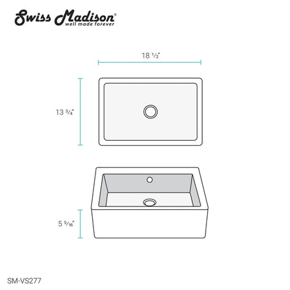Swiss Madison Voltaire 19" x 14" White Square Ceramic Vessel Bathroom Sink