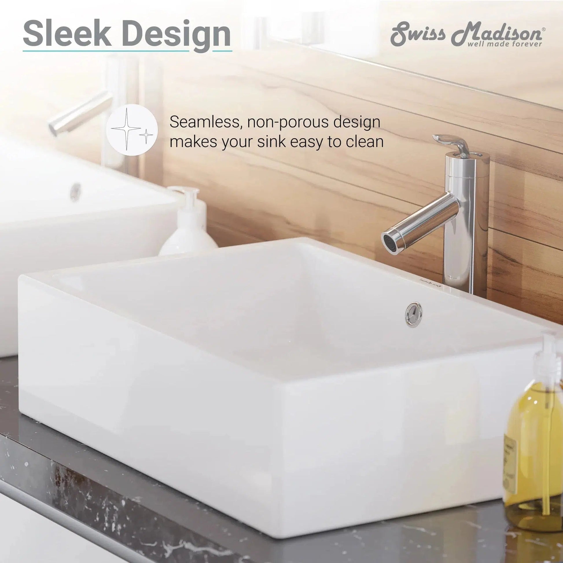 Swiss Madison Voltaire 19" x 14" White Square Ceramic Vessel Bathroom Sink