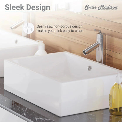 Swiss Madison Voltaire 19" x 14" White Square Ceramic Vessel Bathroom Sink