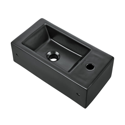 Swiss Madison Voltaire 20" x 10" Rectangular Matte Black Ceramic Wall-Hung Bathroom Sink With Left Side Single Hole Faucet