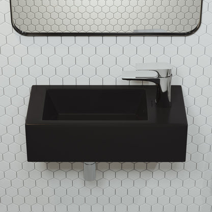 Swiss Madison Voltaire 20" x 10" Rectangular Matte Black Ceramic Wall-Hung Bathroom Sink With Right Side Single Hole Faucet
