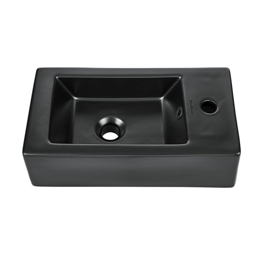 Swiss Madison Voltaire 20" x 10" Rectangular Matte Black Ceramic Wall-Hung Bathroom Sink With Right Side Single Hole Faucet