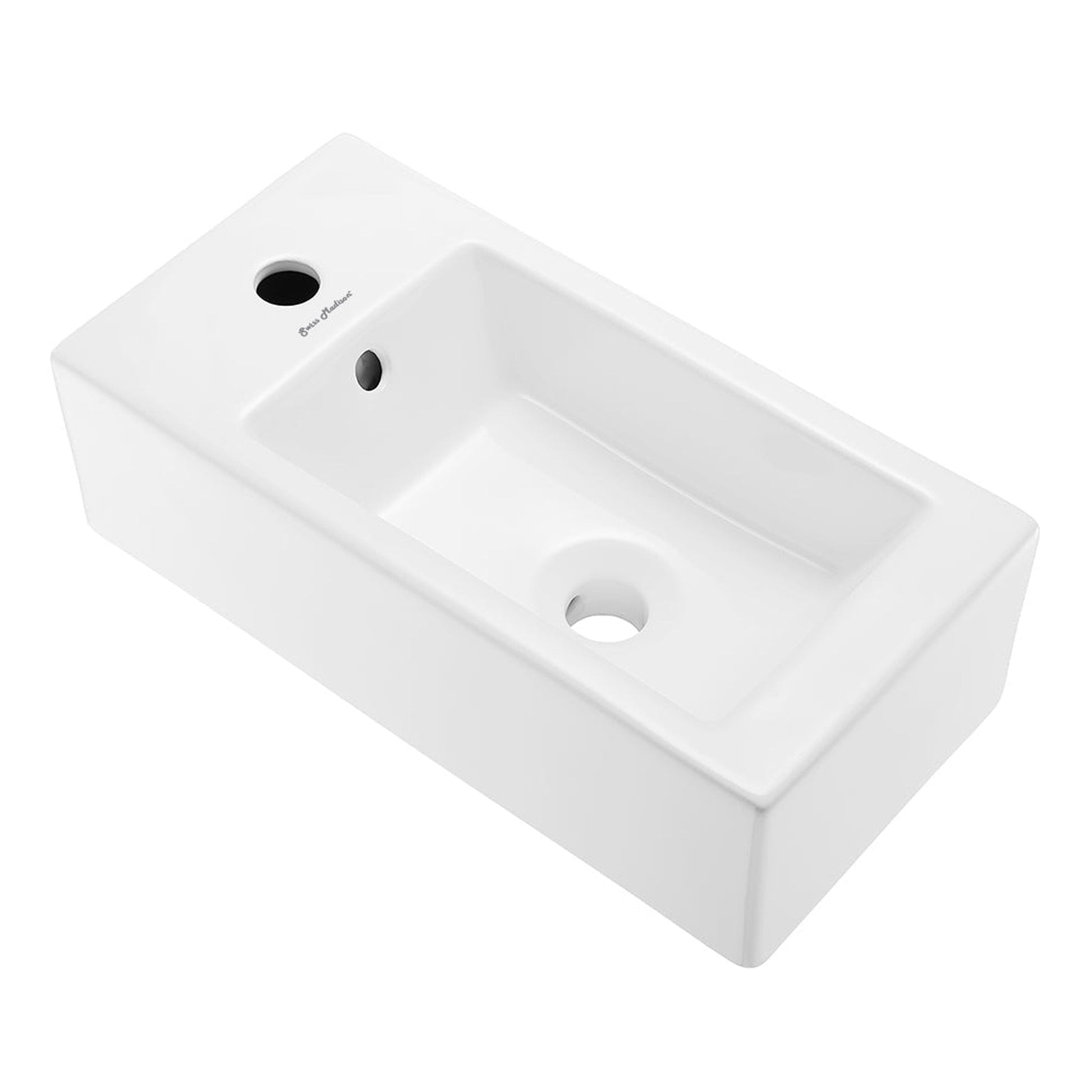 Swiss Madison Voltaire 20" x 10" Rectangular White Ceramic Wall-Hung Bathroom Sink With Left Side Single Hole Faucet
