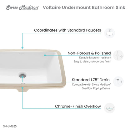 Swiss Madison Voltaire 21" x 13" White Rectangle Ceramic Bathroom Undermount Sink