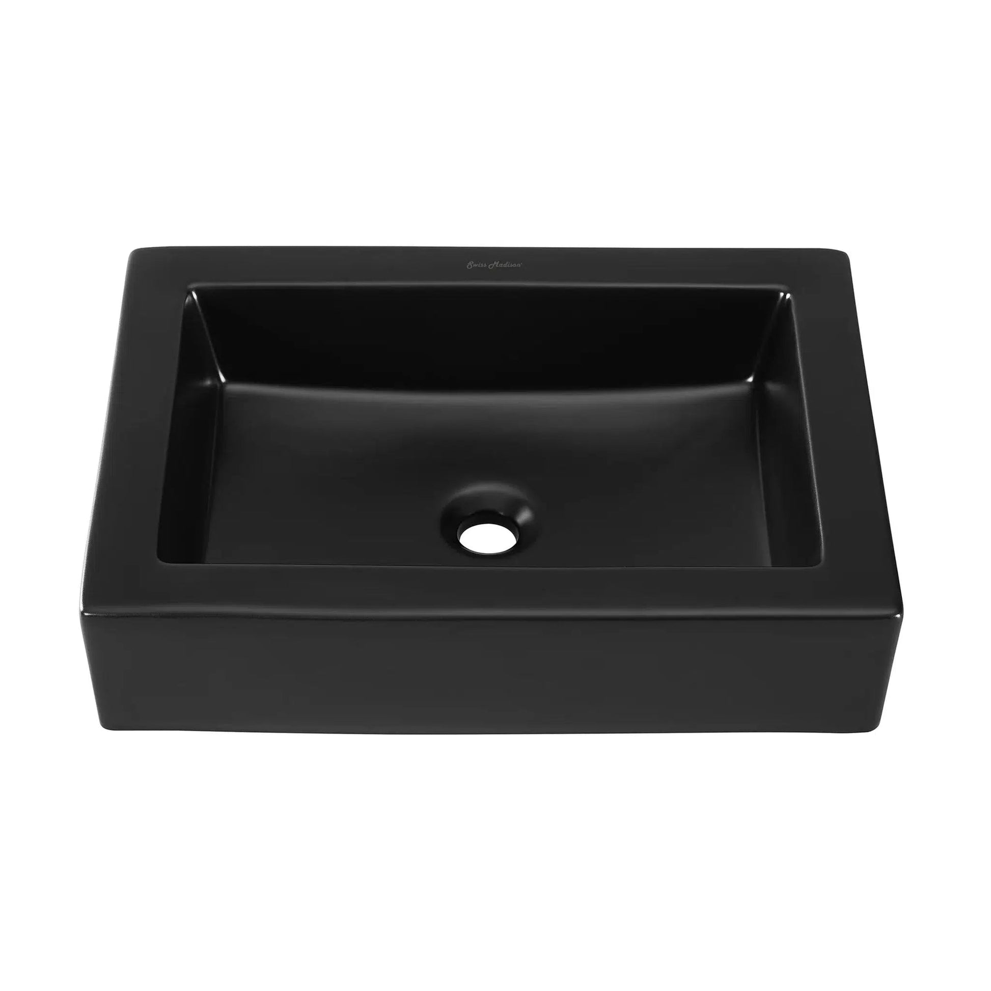 Swiss Madison Voltaire 22" x 16" Matte Black Rectangle Ceramic Bathroom Vessel Sink