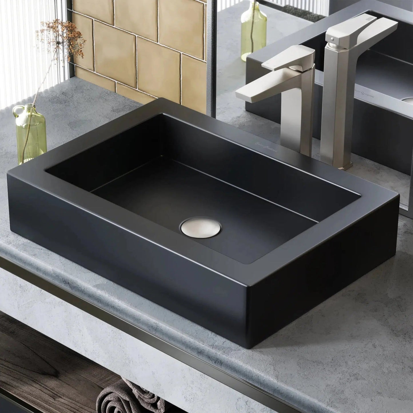 Swiss Madison Voltaire 22" x 16" Matte Black Rectangle Ceramic Vessel Bathroom Sink
