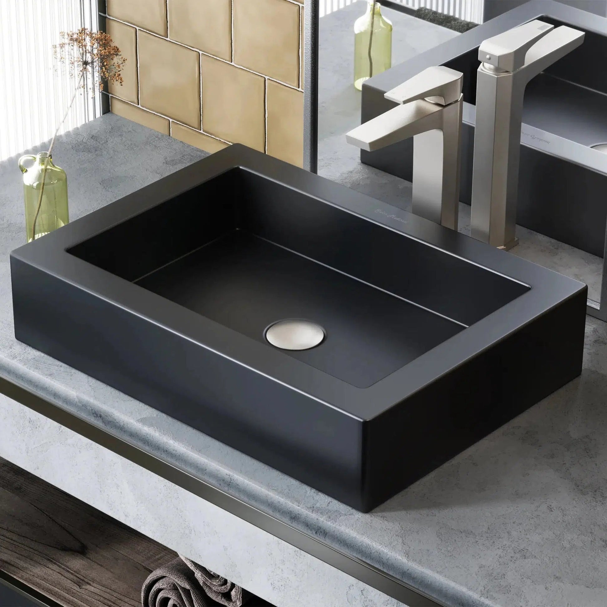 Swiss Madison Voltaire 22" x 16" Matte Black Rectangle Ceramic Vessel Bathroom Sink