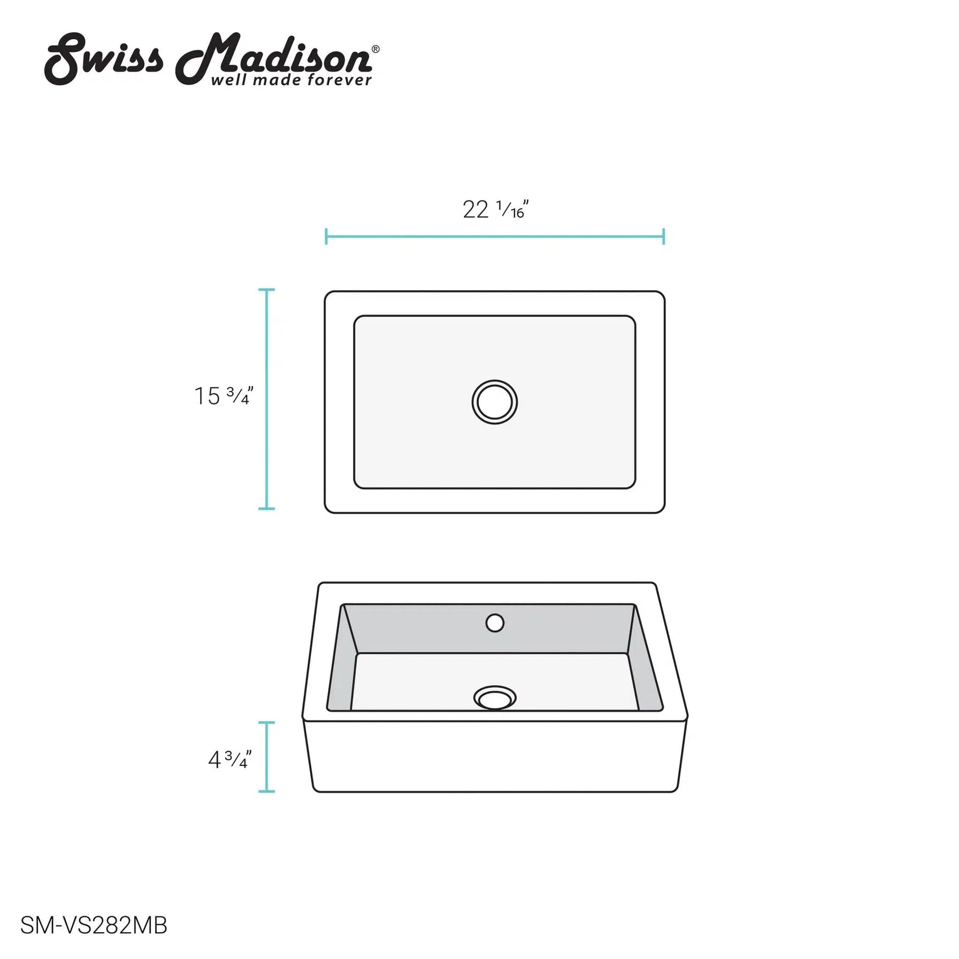 Swiss Madison Voltaire 22" x 16" Matte Black Rectangle Ceramic Vessel Bathroom Sink