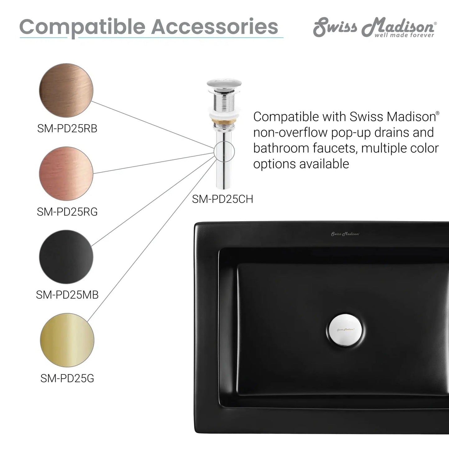 Swiss Madison Voltaire 22" x 16" Matte Black Rectangle Ceramic Vessel Bathroom Sink