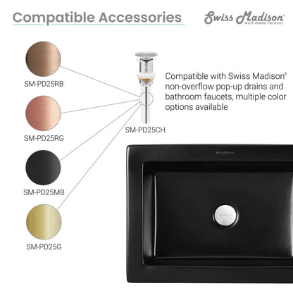 Swiss Madison Voltaire 22" x 16" Matte Black Rectangle Ceramic Vessel Bathroom Sink