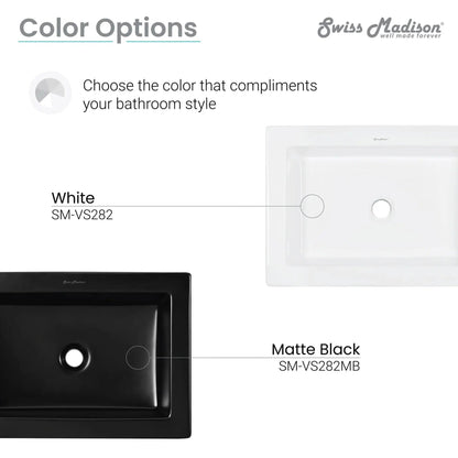Swiss Madison Voltaire 22" x 16" Matte Black Rectangle Ceramic Vessel Bathroom Sink