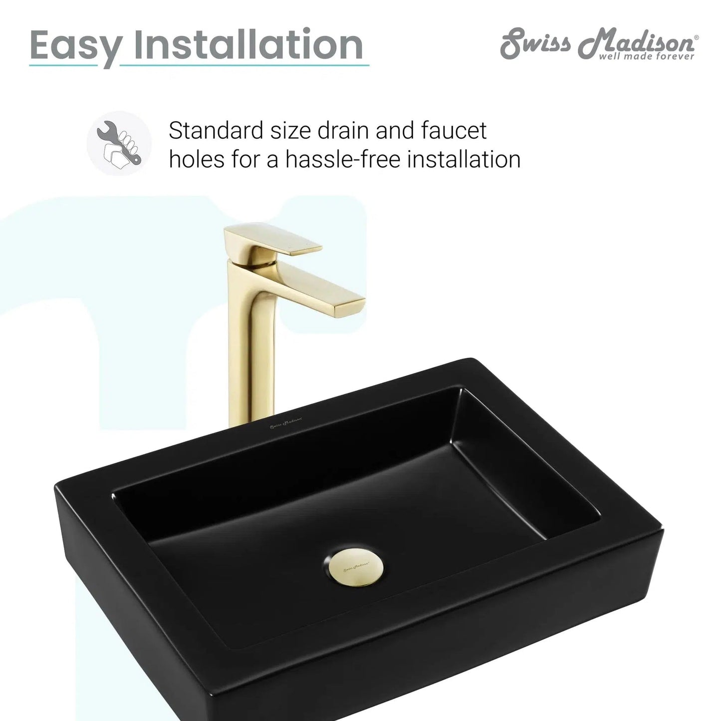 Swiss Madison Voltaire 22" x 16" Matte Black Rectangle Ceramic Vessel Bathroom Sink