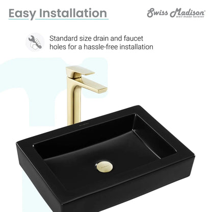Swiss Madison Voltaire 22" x 16" Matte Black Rectangle Ceramic Vessel Bathroom Sink
