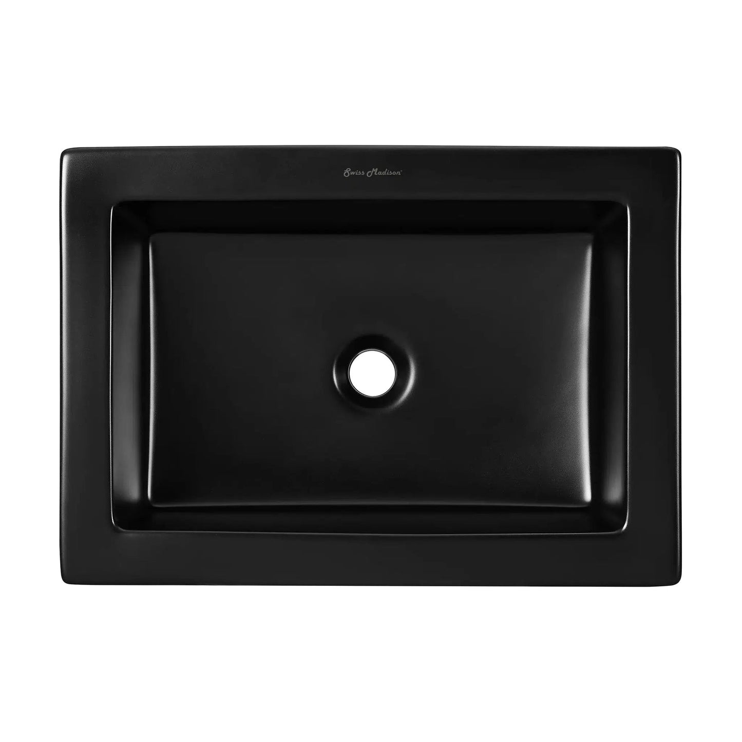 Swiss Madison Voltaire 22" x 16" Matte Black Rectangle Ceramic Vessel Bathroom Sink