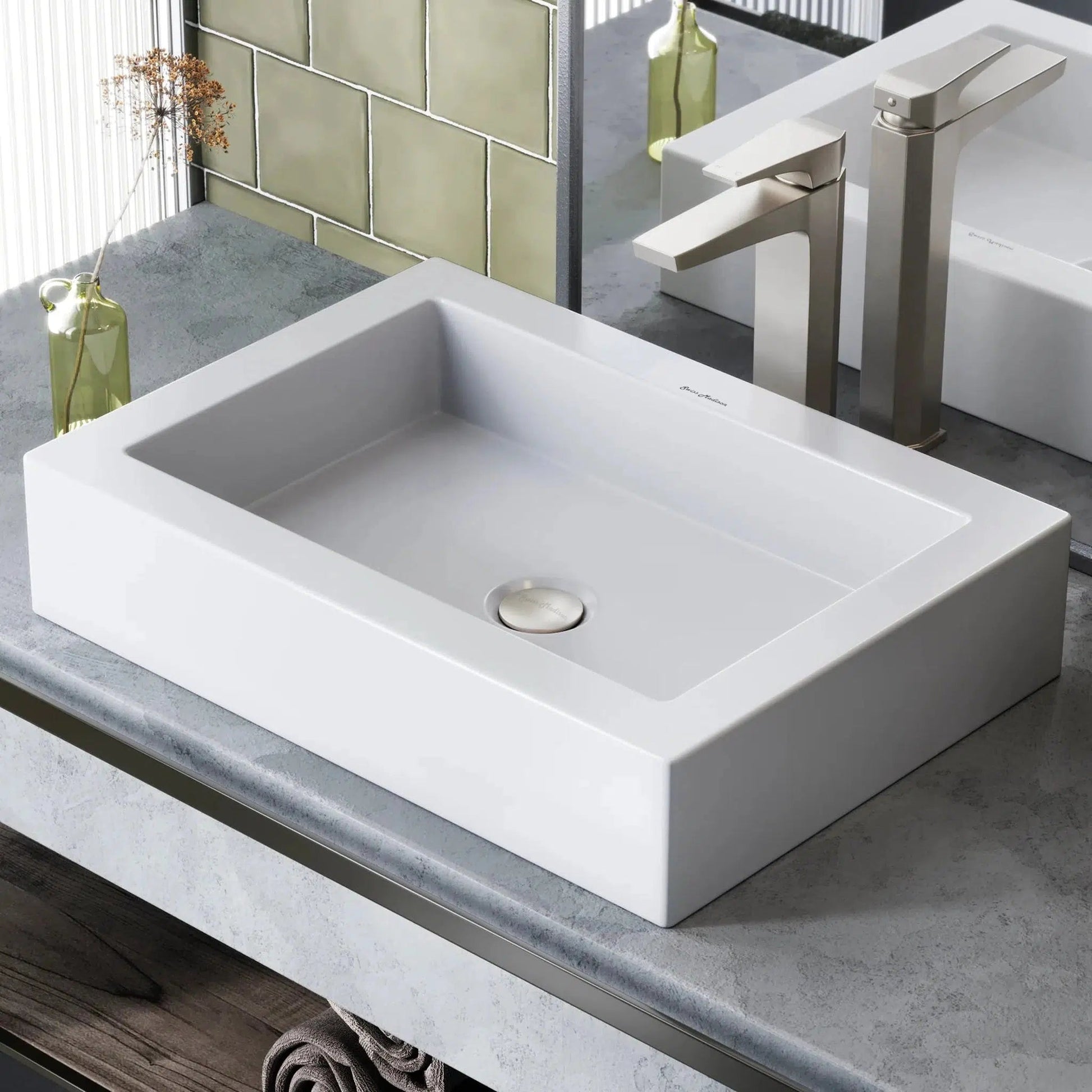 Swiss Madison Voltaire 22" x 16" White Rectangle Ceramic Bathroom Vessel Sink