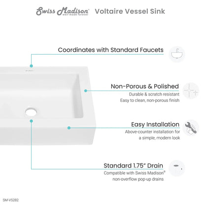 Swiss Madison Voltaire 22" x 16" White Rectangle Ceramic Vessel Bathroom Sink