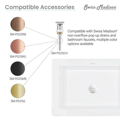 Swiss Madison Voltaire 22" x 16" White Rectangle Ceramic Vessel Bathroom Sink