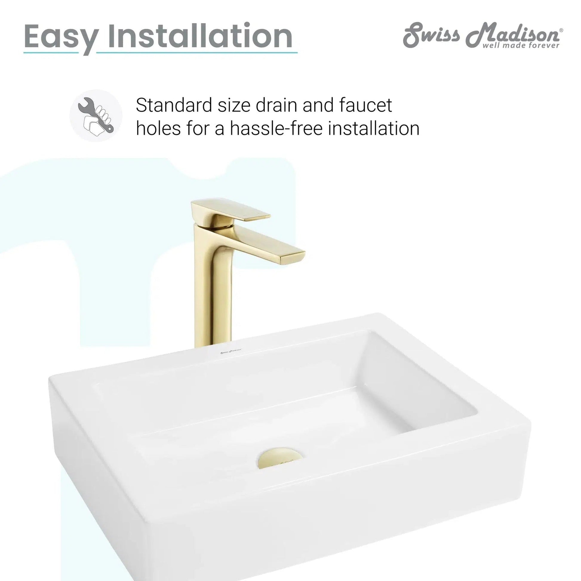 Swiss Madison Voltaire 22" x 16" White Rectangle Ceramic Vessel Bathroom Sink