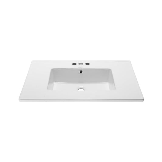 Swiss Madison Voltaire 31" x 22" Rectangular White Ceramic Bathroom Vanity Top Drop-In Sink With 4" Centerset Faucet Holes