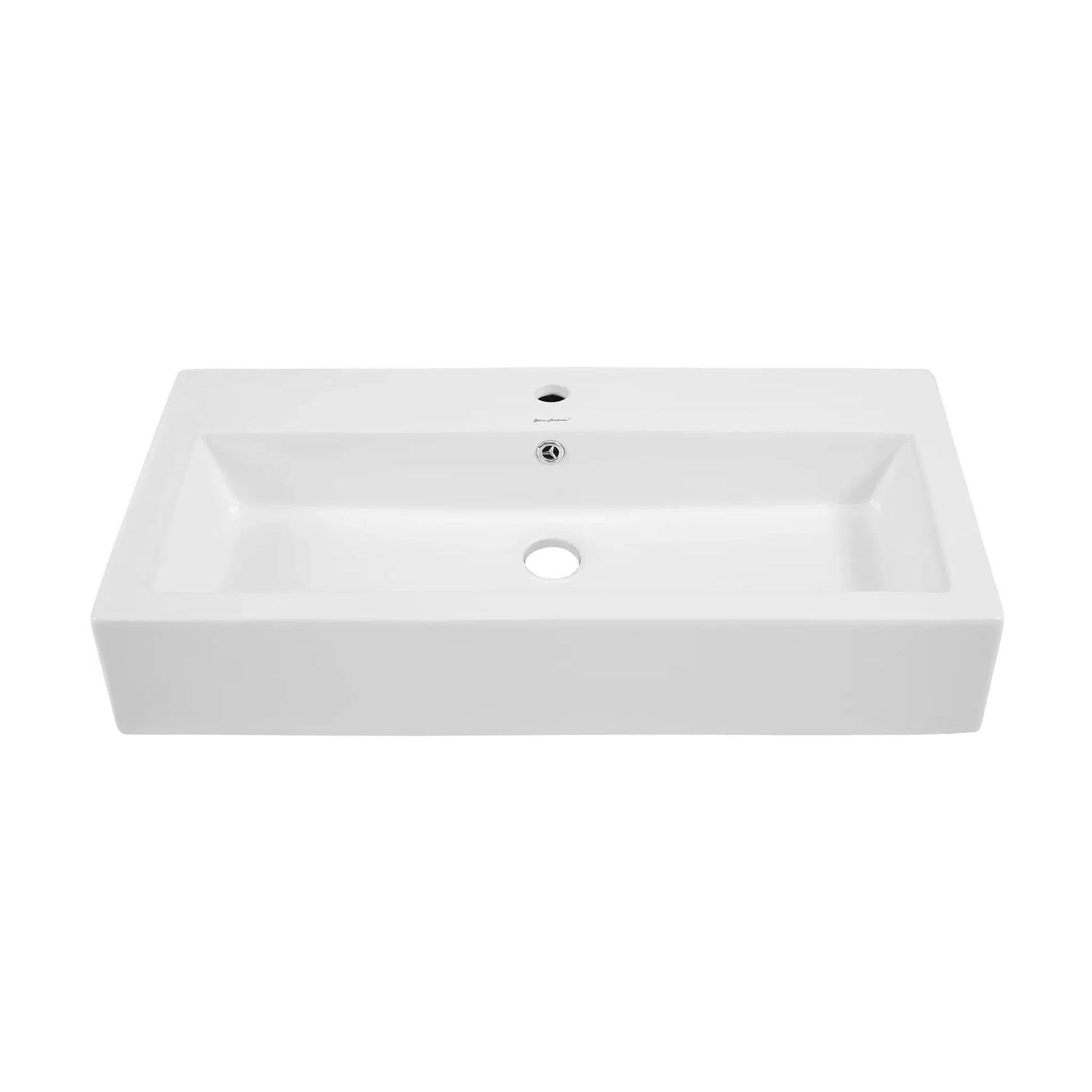 Swiss Madison Voltaire 32" x 17" White Rectangle Ceramic Bathroom Vessel Sink