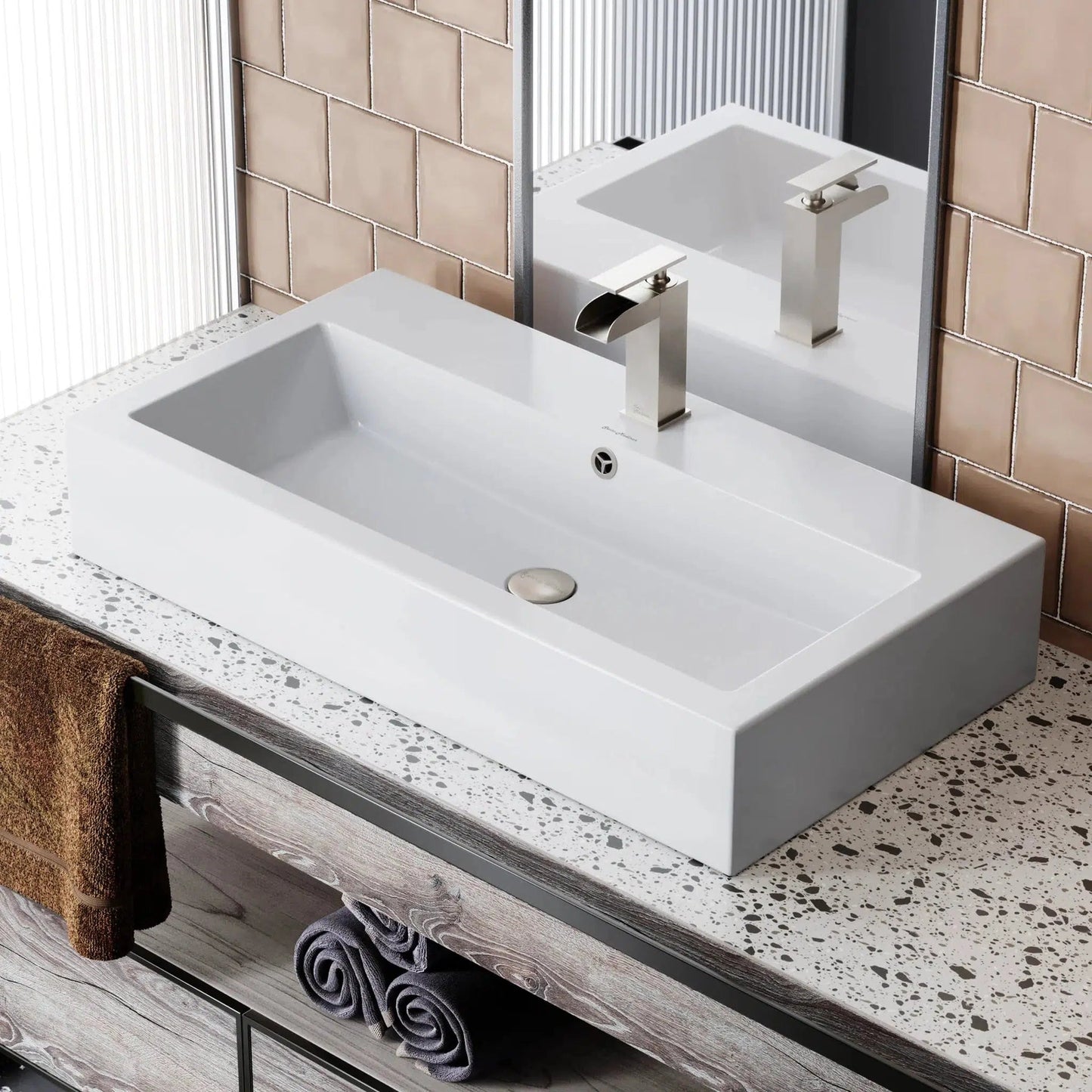 Swiss Madison Voltaire 32" x 17" White Rectangle Ceramic Vessel Bathroom Sink