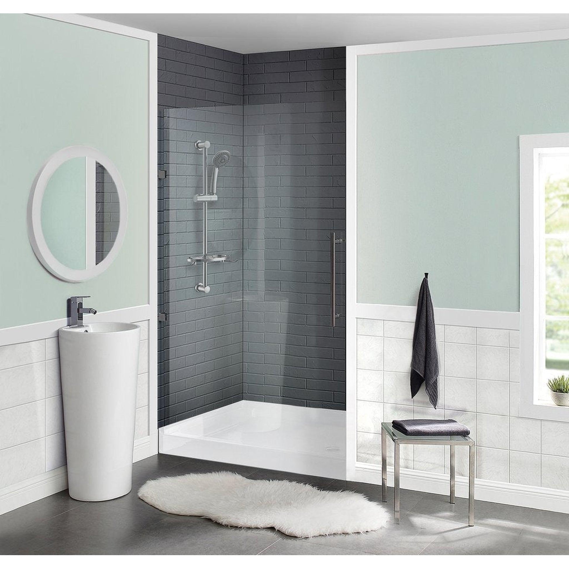 Swiss Madison Voltaire 42" x 42" Three-Wall Alcove White Center Drain Shower Base With Built-In Integral Flange