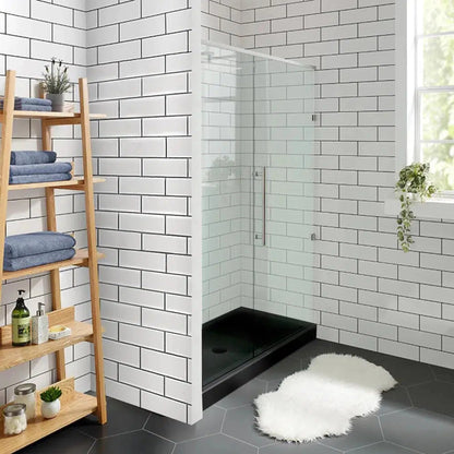 Swiss Madison Voltaire 48" x 32" Three-Wall Alcove Black Center Drain Shower Base With Built-In Integral Flange