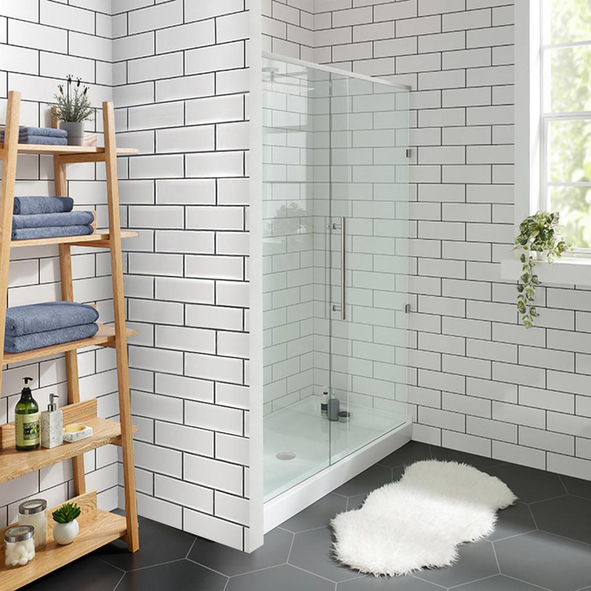 Swiss Madison Voltaire 48" x 32" Three-Wall Alcove White Center Drain Shower Base With Built-In Integral Flange