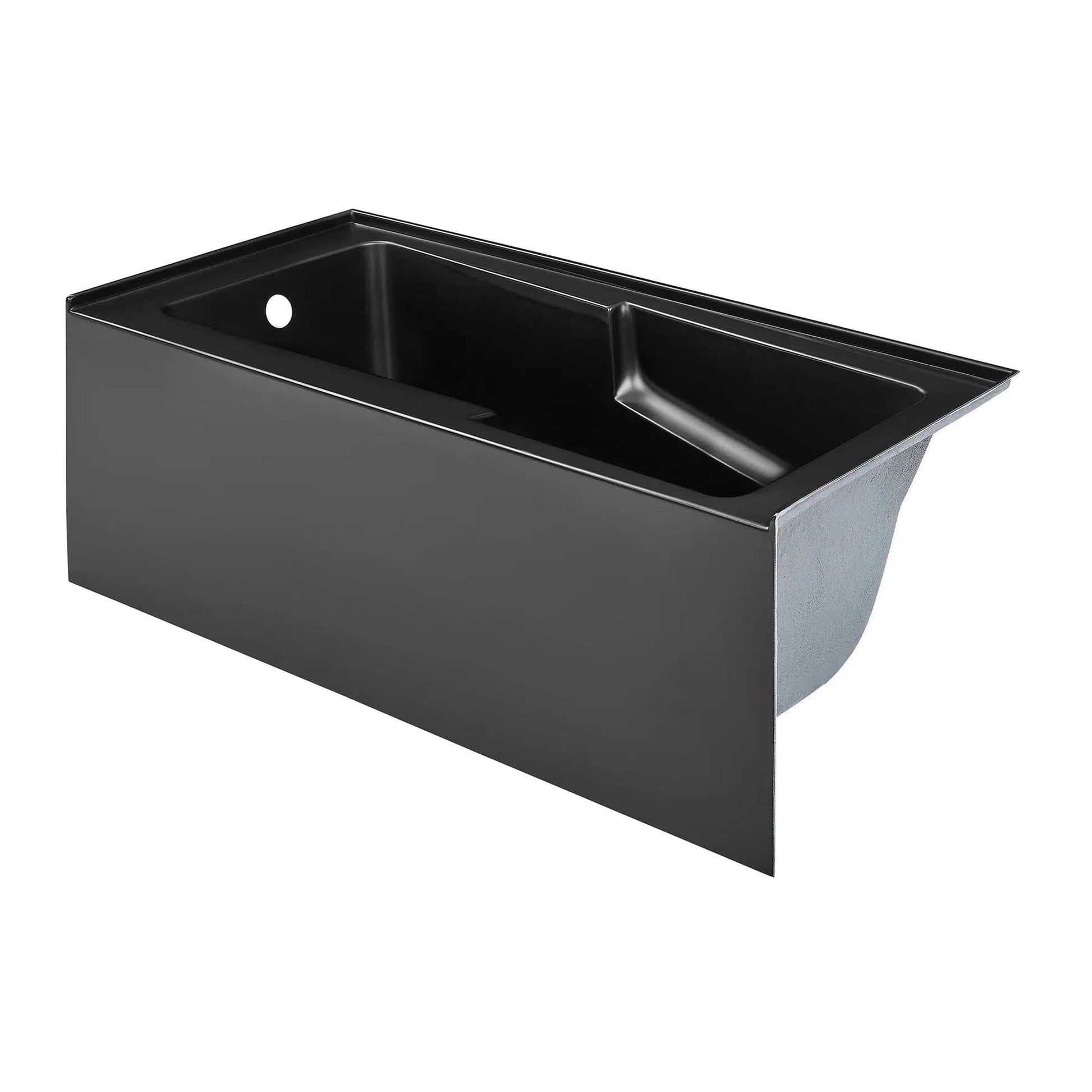 Swiss Madison Voltaire 60" x 30" Matte Black Left-Hand Drain Alcove Bathtub With Integrated Armrest and Built-In Flange & Apron Front
