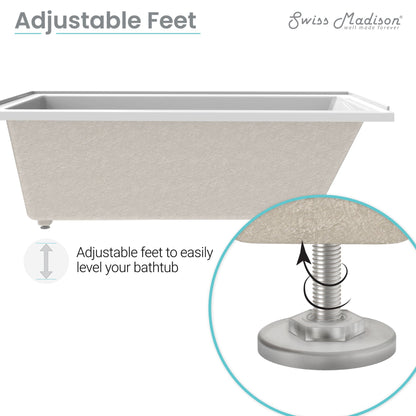 Swiss Madison Voltaire 60" x 36" White Reversible Drain Drop-In Bathtub With Adjustable Feet