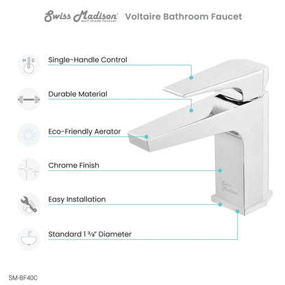 Swiss Madison Voltaire 7" Chrome Single Hole Bathroom Faucet With Flow Rate of 1.5 GPM