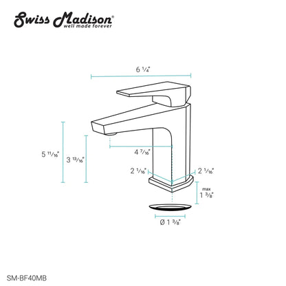Swiss Madison Voltaire 7" Matte Black Single Hole Bathroom Faucet With Flow Rate of 1.5 GPM