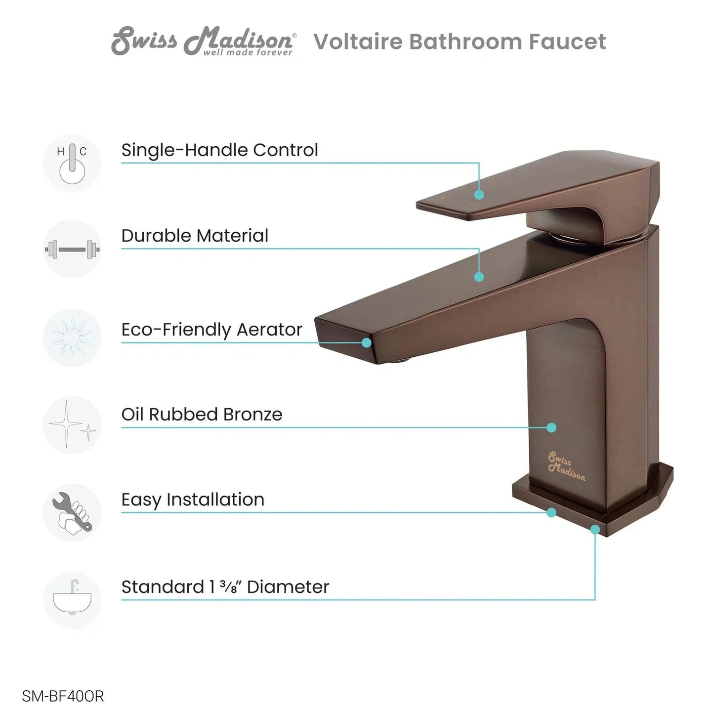 Swiss Madison Voltaire 7" Oil Rubbed Bronze Single Hole Bathroom Faucet With Flow Rate of 1.5 GPM