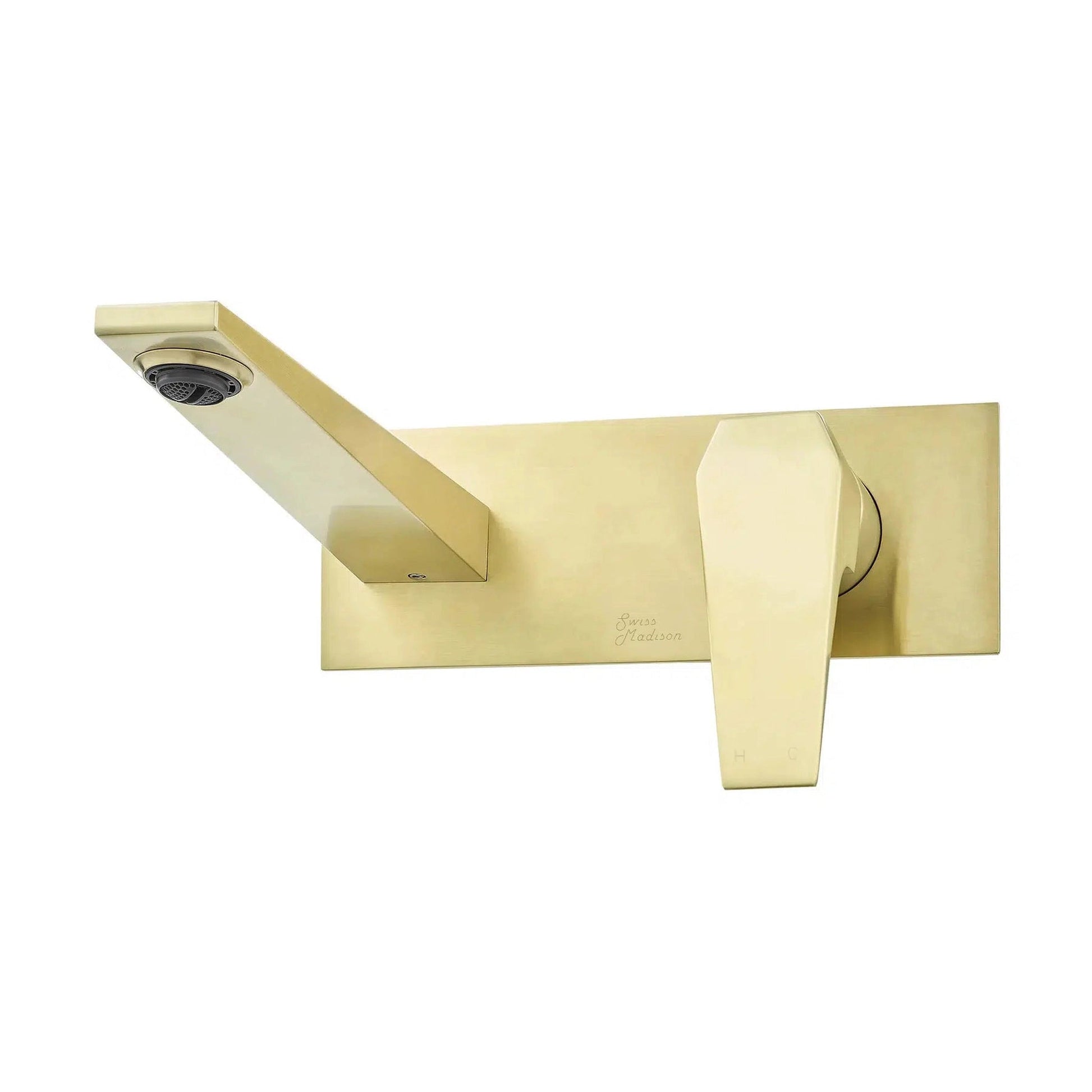 Swiss Madison Voltaire 9" Brushed Gold Two Hole Wall-Mounted Bathroom Faucet With Single Lever Handle and 1.5 GPM Flow Rate