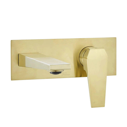Swiss Madison Voltaire 9" Brushed Gold Two Hole Wall-Mounted Bathroom Faucet With Single Lever Handle and 1.5 GPM Flow Rate