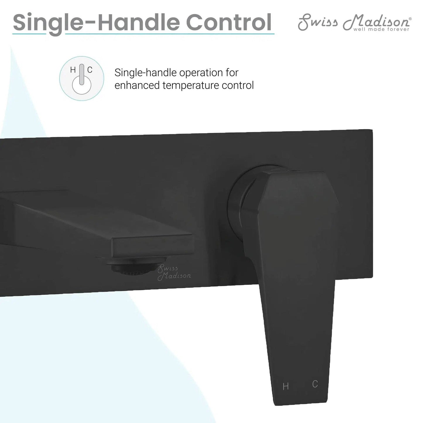 Swiss Madison Voltaire 9" Matte Black Two Hole Wall-Mounted Bathroom Faucet With Single Lever Handle and 1.5 GPM Flow Rate